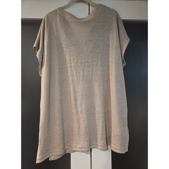 J Jill Love Linen Shirt Embroidered Beaded Sz XL Tan Lagenlook Coastal - Picture 4 of 13